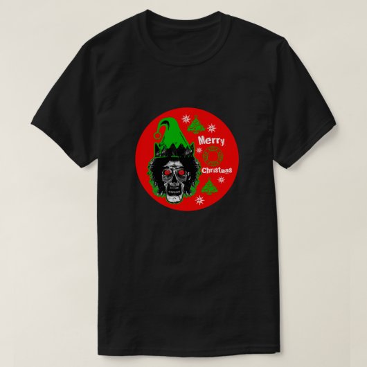Vrolijk kerstfeest Zombie Red Eyes Rode Cirkel T-shirt (Design voorkant)