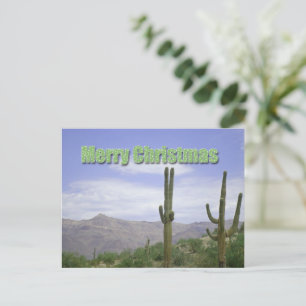 Vrolijk kerstfeest zuidwest landschap met Saguaros Feestdagenkaart
