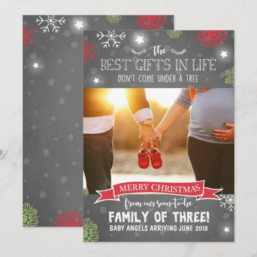 Vrolijk Kerstfeest zwangerschapsaankondiging Rusti Feestdagenkaart (Voorkant / Achterkant)