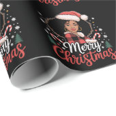 Vrolijk Kerstfeest Zwart Afrikaans Meisje Santa Ha Cadeaupapier (Rol Hoek)