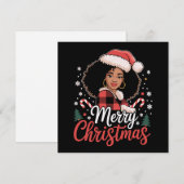 Vrolijk Kerstfeest Zwart Afrikaans Meisje Santa Ha Feestdagenkaart (Voorkant / Achterkant)