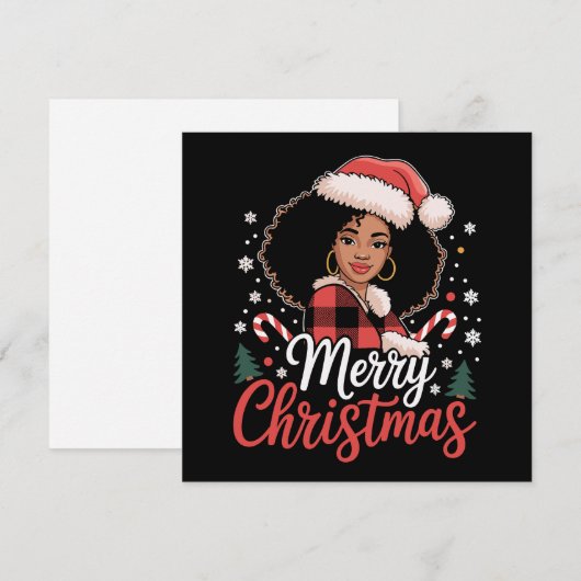 Vrolijk Kerstfeest Zwart Afrikaans Meisje Santa Ha Feestdagenkaart (Voorkant / Achterkant)