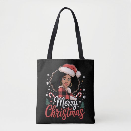 Vrolijk Kerstfeest Zwart Afrikaans Meisje Santa Ha Tote Bag (Voorkant)