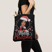 Vrolijk Kerstfeest Zwart Afrikaans Meisje Santa Ha Tote Bag (Dichtbij)