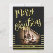 Vrolijk Kerstfeest Zwart en Goud Foto Briefkaart (Voorkant)