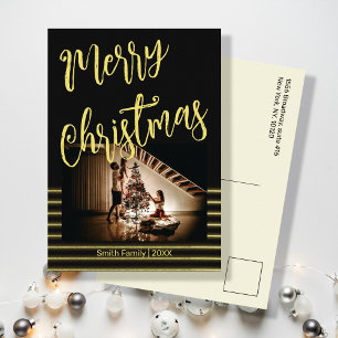 Vrolijk Kerstfeest Zwart en Goud Foto Briefkaart