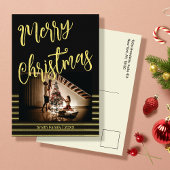 Vrolijk Kerstfeest Zwart en Goud Foto Briefkaart