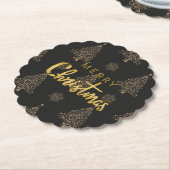 Vrolijk kerstfeest, zwart en goud, kartonnen onderzetters (Gekanteld)