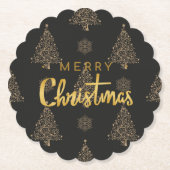 Vrolijk kerstfeest, zwart en goud, kartonnen onderzetters (Voorkant)