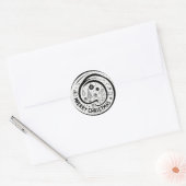 Vrolijk kerstfeest zwart en wit ronde sticker (Envelop)