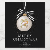 Vrolijk kerstfeest, zwart en wit wijn etiket (Enkel label)