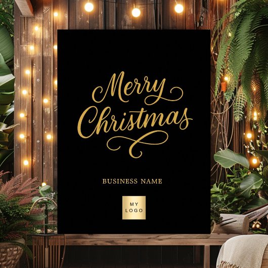 Vrolijk Kerstfeest zwart goud business logo Poster