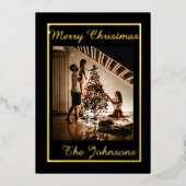 Vrolijk Kerstfeest Zwart Goud Eenvoudige Moderne F Folie Feestdagenkaart (Voorkant)