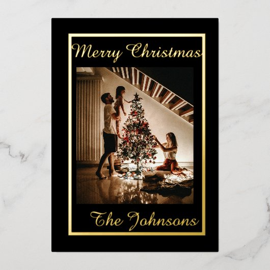 Vrolijk Kerstfeest Zwart Goud Eenvoudige Moderne F Folie Feestdagenkaart (Voorkant)