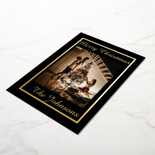 Vrolijk Kerstfeest Zwart Goud Eenvoudige Moderne F Folie Feestdagenkaart (Gedraaid)