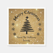 Vrolijk Kerstfeest Zwart Goud Glitters Luxe vakant Servet (Voorkant)