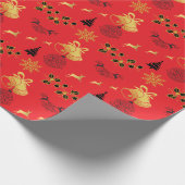 Vrolijk Kerstfeest Zwart, Goud met Rendier, Bell R Cadeaupapier (Hoek)