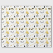 Vrolijk Kerstfeest Zwart, Goud met Rendier, Bell W Cadeaupapier (Vlak)