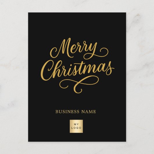 Vrolijk Kerstfeest zwart goud script business logo Feestdagenkaart (Voorkant)
