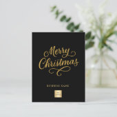 Vrolijk Kerstfeest zwart goud script business logo Feestdagenkaart (Staand voorkant)