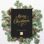 Vrolijk Kerstfeest zwart goud script business logo Feestdagenkaart