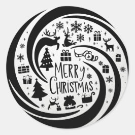 Vrolijk Kerstfeest zwart grafisch Ronde Sticker
