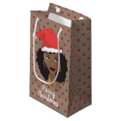 vrolijk kerstfeest! Zwart Vrouw Santa Hoed Gum Roo Klein Cadeauzakje (Voorkant Gekanteld)