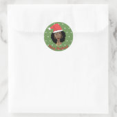 vrolijk kerstfeest! Zwart Vrouw, Santa Hoed Stippe Ronde Sticker (Tas)