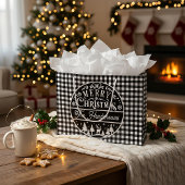Vrolijk Kerstfeest Zwart & Wit Buffalo Plaid Custo Groot Cadeauzakje