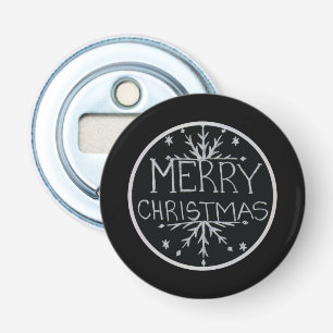Vrolijk Kerstfeest zwart wit hand geschilderd snee Button Flesopener
