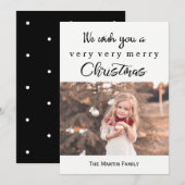 Vrolijk Kerstfeest Zwart-wit met Stippen Foto Feestdagenkaart (Voorkant / Achterkant)