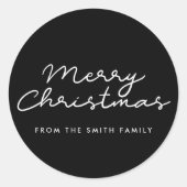 Vrolijk Kerstfeest zwart-wit minimalist Ronde Sticker (Voorkant)