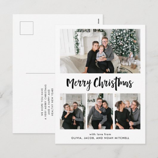 Vrolijk kerstfeest | Zwart-wit multi-fotonet Feestdagenkaart (Voorkant / Achterkant)