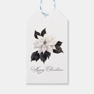 Vrolijk Kerstfeest Zwart-wit Poinsettia Cadeaulabel