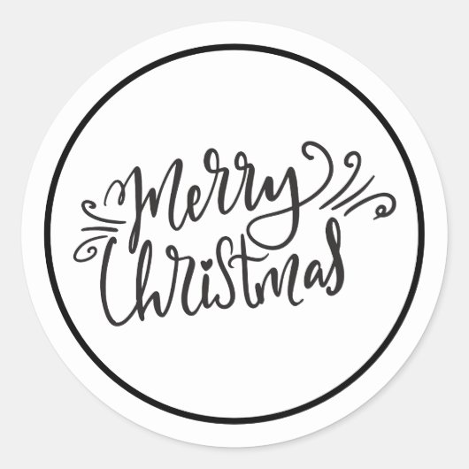 Vrolijk kerstfeest zwart-wit ronde sticker (Voorkant)