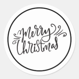 Vrolijk kerstfeest zwart-wit ronde sticker