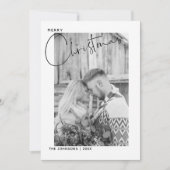 Vrolijk Kerstfeest Zwart & Wit Script Foto eerst Feestdagenkaart (Voorkant)