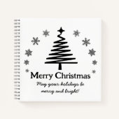 Vrolijk kerstfeest zwarte boom minimalist notitieboek (Voorkant)