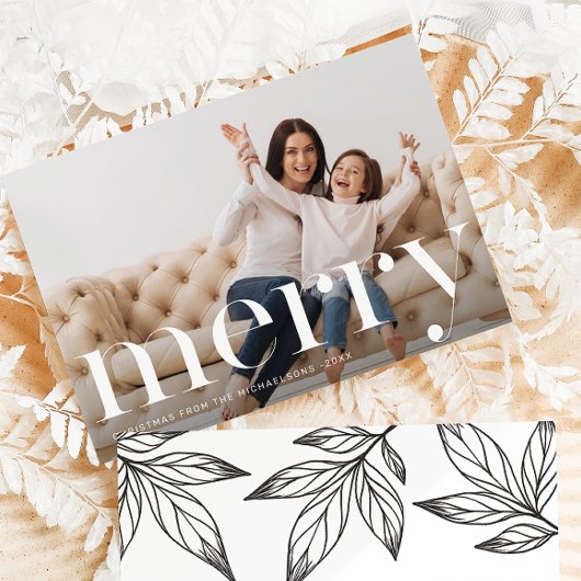 Vrolijk Kerstfeest Zwarte Botanische Foto Kaart