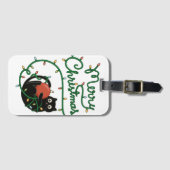 Vrolijk Kerstfeest Zwarte Kat met Ornament en Lich Bagagelabel (Voorkant (horizontaal))