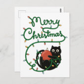 Vrolijk Kerstfeest Zwarte Kat met Ornament en Lich Briefkaart (Voorkant / Achterkant)