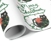 Vrolijk Kerstfeest Zwarte Kat met Ornament en Lich Cadeaupapier (Rol Hoek)
