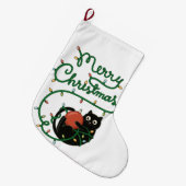 Vrolijk Kerstfeest Zwarte Kat met Ornament en Lich Grote Kerstsok (Voorkant (Hangend))