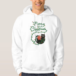 Vrolijk Kerstfeest Zwarte Kat met Ornament en Lich Hoodie