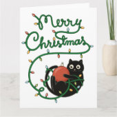 Vrolijk Kerstfeest Zwarte Kat met Ornament en Lich Kaart (Voorkant)