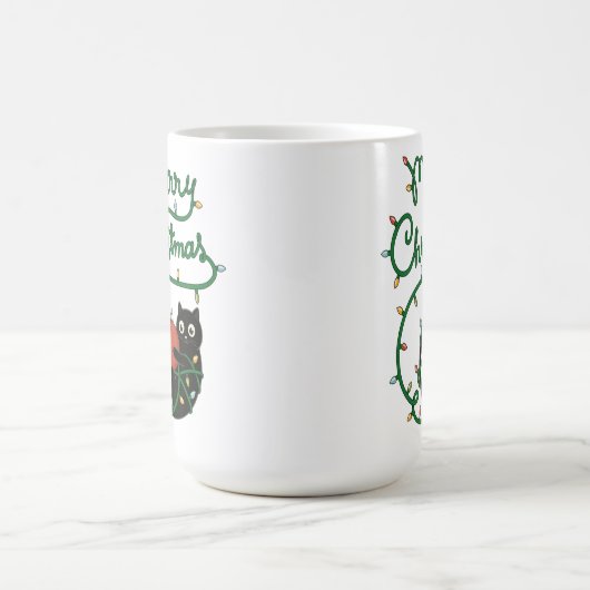 Vrolijk Kerstfeest Zwarte Kat met Ornament en Lich Koffiemok (Center)