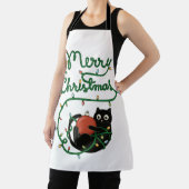 Vrolijk Kerstfeest Zwarte Kat met Ornament en Lich Schort (Insitu)