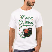Vrolijk Kerstfeest Zwarte Kat met Ornament en Lich T-shirt (Voorkant)