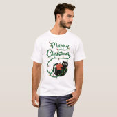 Vrolijk Kerstfeest Zwarte Kat met Ornament en Lich T-shirt (Voorkant volledig)