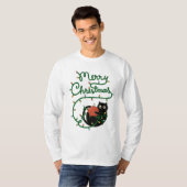 Vrolijk Kerstfeest Zwarte Kat met Ornament en Lich T-shirt (Voorkant volledig)